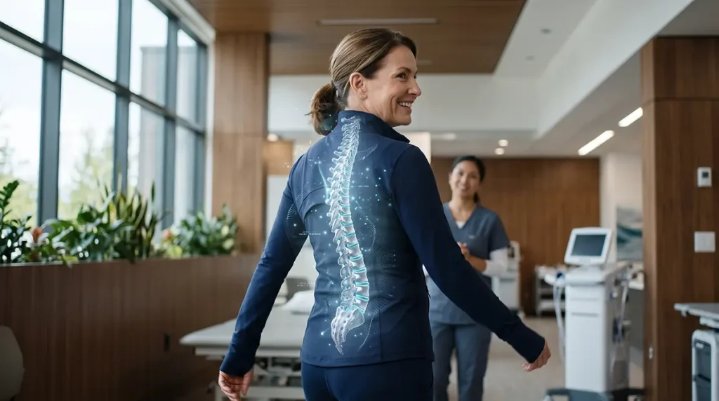 Active adult experiencing relief from chronic spine degeneration through stem cell therapy for back pain at Kyron Medical Colombia.